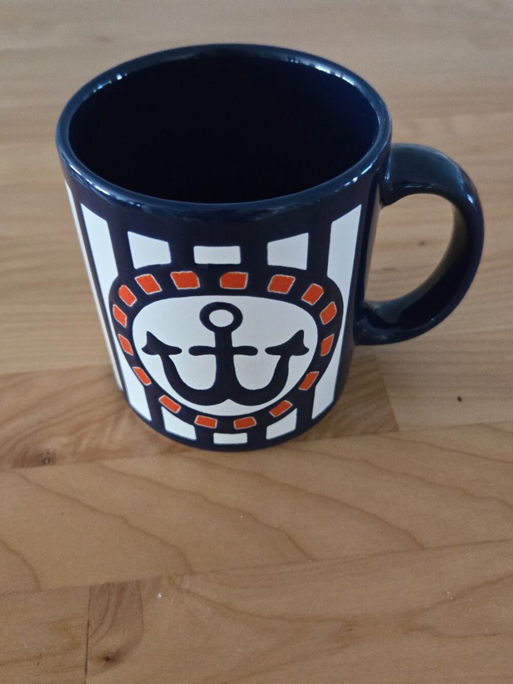 Vtg Waechtersbach West German Nautical Anchor Coffee Mug White Navy Orange 12 oz